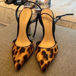 SCHUTZ Animal Print Heels with Black Accents